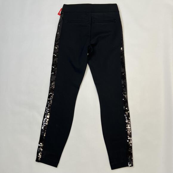 Spanx Ponte Skinny Pants Womens XS Black Sequin Trim High Rise Stretch Slim - Picture 4 of 12